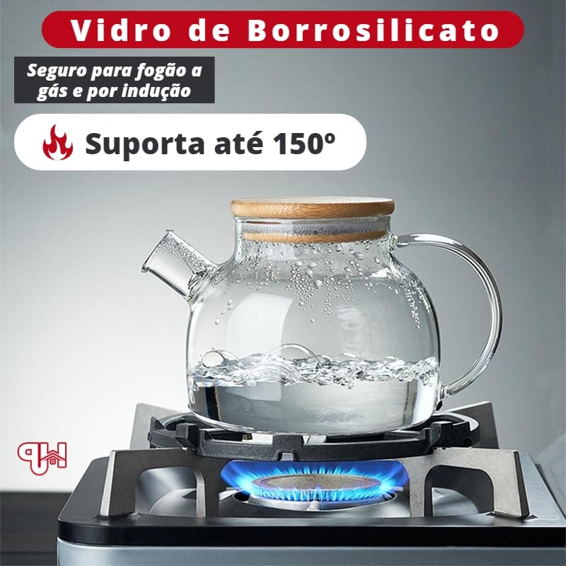 Bouilloire en Verre Borosilicaté avec Couvercle en Bambou