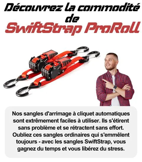 Sangles de Chargement à Cliquet Automatique 750 kg 3m X 3cm - SwiftStrap ProRoll